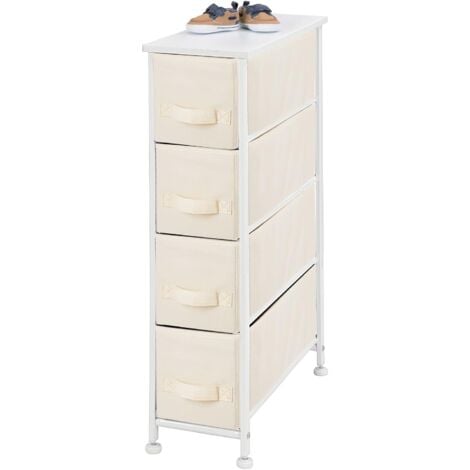 BEBUSINGOTO Cassettiera a 4 cassetti – Cassettiera verticale realizzata in pannelli di legno MDF per camera da letto, soggiorno o corridoio – Armadio per vestiti in metallo e tessuto – Crema/Bianco