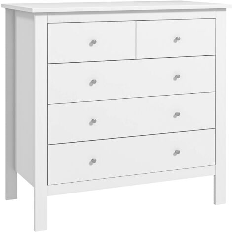 Cassettiera a 5 Cassetti 79x39,5x80,5 cm in Legno Bianco