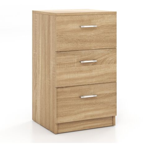Cassettiera a tre cassetti moderna in legno truciolato Mobiletto per camera da letto 38x35x66cm Naturale