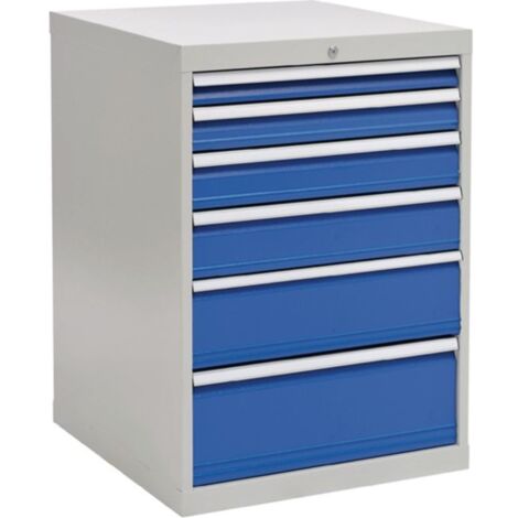 Cassettiera A1019xL705xP736mm grigio chiaro / azzurro segnale 6 cassetti, estrazione totale