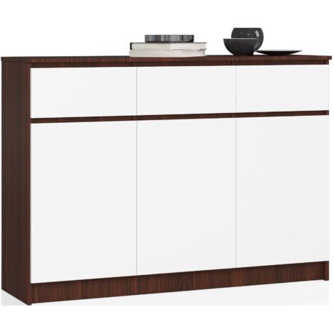 Cassettiera AKORD K140 Wengé 138 cm 3 ante 3 cassetti inserto frontale Bianco 138x40x99 cm