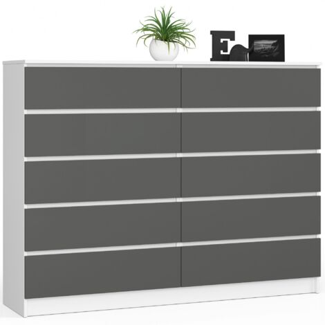 Cassettiera AKORD K160 Bianca 160 cm 10 cassetti inserto frontale Grigio Grafite 160x40x121 cm