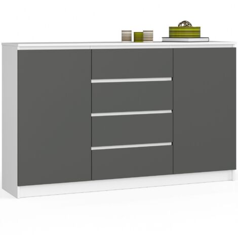 Cassettiera AKORD K160 Bianca 160 cm 2 ante 4 cassetti inserto frontale Grigio Grafite 160x40x99 cm