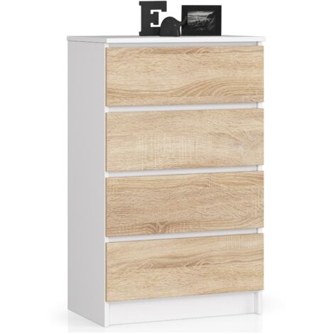 Cassettiera AKORD K60 Cassettiera Bianca 60 cm 4 cassetti inserto frontale Sonoma Quercia 60x40x99 cm