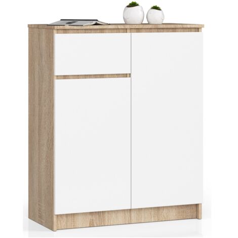 Cassettiera AKORD K80 Cassettiera Sonoma Quercia 80 cm 2 ante 1 cassetto inserto frontale Bianco 80x40x99 cm