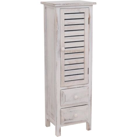 Cassettiera armadietto shabby vintage 2 cassetti e sportello 25x30x90cm legno di paulonia bianco