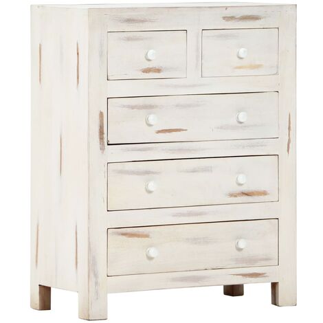 Cassettiera Bianca 58x30x75 cm in Legno Massello di Acacia