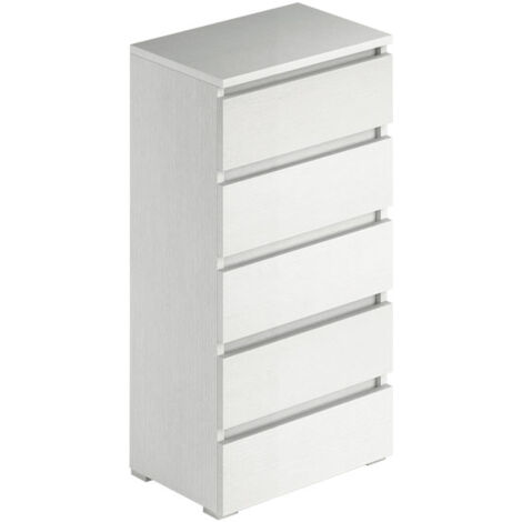 Cassettiera bianco frassinato con 5 cassetti in legno