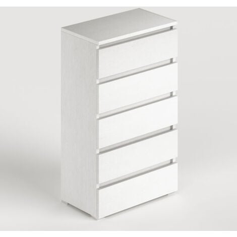 Cassettiera bianco frassinato con 5 cassetti in legno