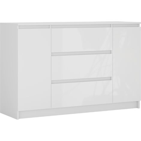 Cassettiera : Bianco Opaco / Bianco brillante, 120 x 78 x 39 cm, 2 ante, 3 cassetti