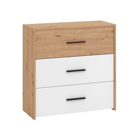 Cassettiera Bicolor 3 Cassetti - Rovere e Bianco - 80,5x33x80,5 cm