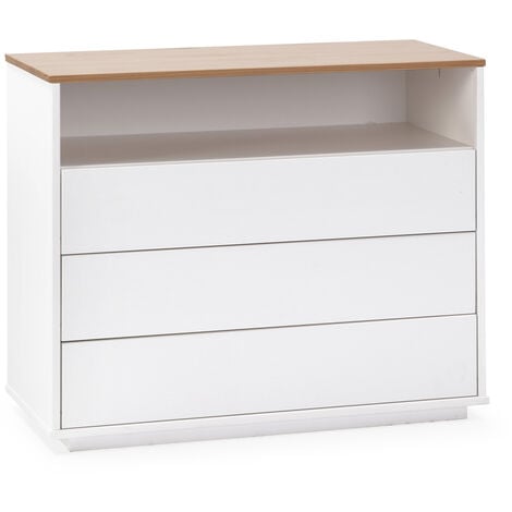Cassettiera Bob 3 cassetti 1 foro bianco/rovere, legno massello