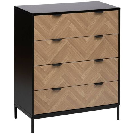 Cassettiera chevrons 4 cassetti effetto pino naturale e nero 95x80cm - 5five