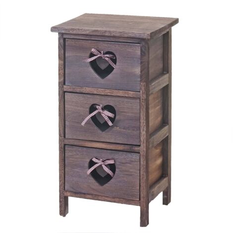 Cassettiera comodino shabby vintage Forli legno di paulonia marrone 25x29x55cm 3 cassetti