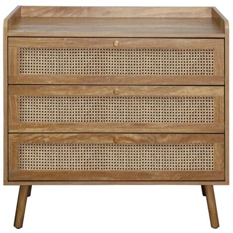 Cassettiera con 3 cassetti e frontali in rattan naturale L80 cm - PALMO