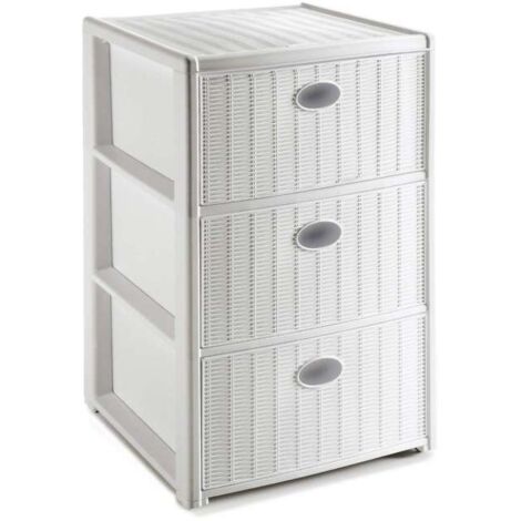 Cassettiera con 3 Cassetti Mobile Bianco in Plastica con Ruote da Interno