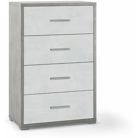 Cassettiera con 4 Cassetti 71x110x41 cm Cemento/Ossido Bianco