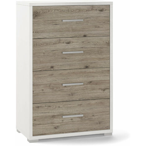 Cassettiera con 4 Cassetti 71x110x41 cm Ossido Bianco/Rovere Naturale