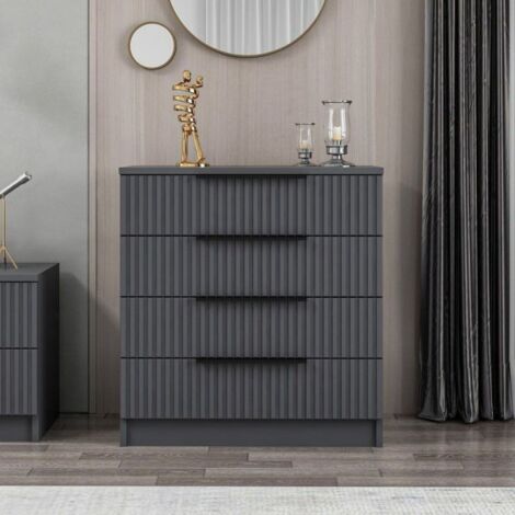 Cassettiera con 4 cassetti colore antracite effetto cannettato 72x42x77H cm - Wilmy