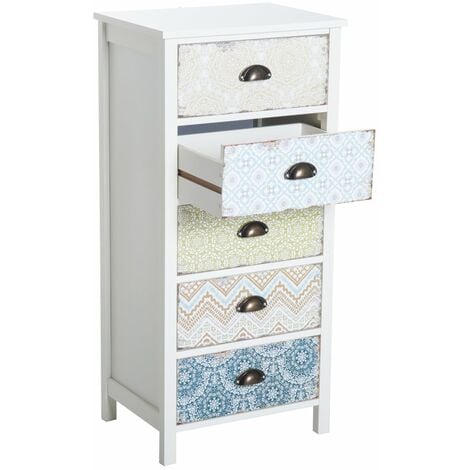 Cassettiera con 5 Cassetti 46x34x97,5 cm in MDF Bianco