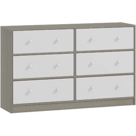 Cassettiera con 6 Cassetti in Tessuto 114x30x70 cm con Maniglie Doppie Struttura in MDF Bianco e Grigio