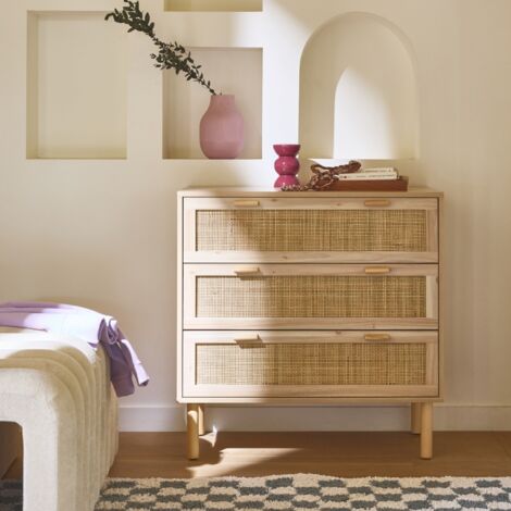 Cassettiera con effetto canna e legno a 3 cassetti