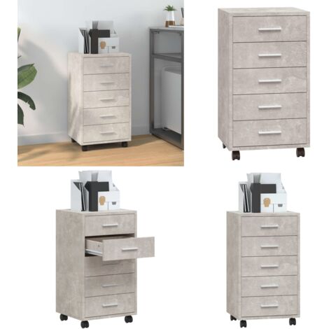 Cassettiera con Ruote Grigio Cemento in Legno Multistrato - Cassettiera in legno - Cassettiera per ufficio