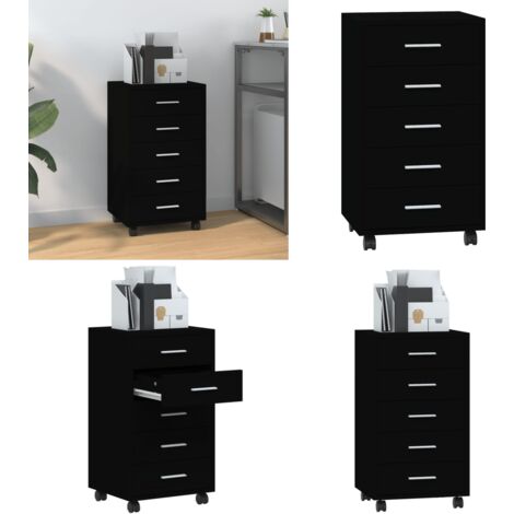Cassettiera con Ruote Nero in Legno Multistrato - Cassettiera in legno - Cassettiera per ufficio