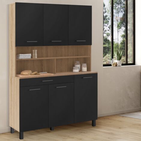 Cassettiera da cucina CINA 120 CM a 6 ante con cassetto effetto faggio nero