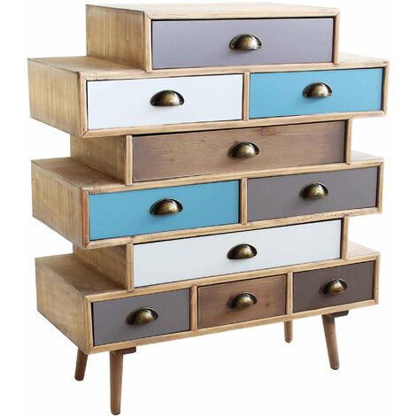 Cassettiera da interno in legno di pino con 10 cassetti colorati 80x36,5xH91,5 cm Valley