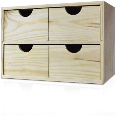 Cassettiera da Tavolo  4 Cassetti 21,7x32x14 cm in Legno di Pino Massello Naturale