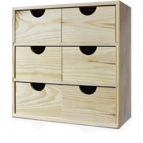 Cassettiera da Tavolo  6 Cassetti 32x32x14 cm in Legno di Pino Massello Naturale
