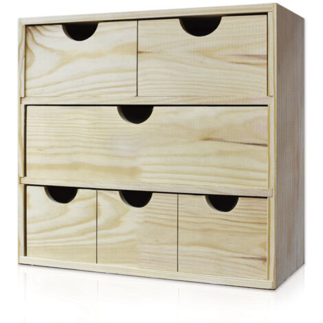 Cassettiera da Tavolo  6 Cassetti 32x40x14 cm in Legno di Pino Massello Naturale