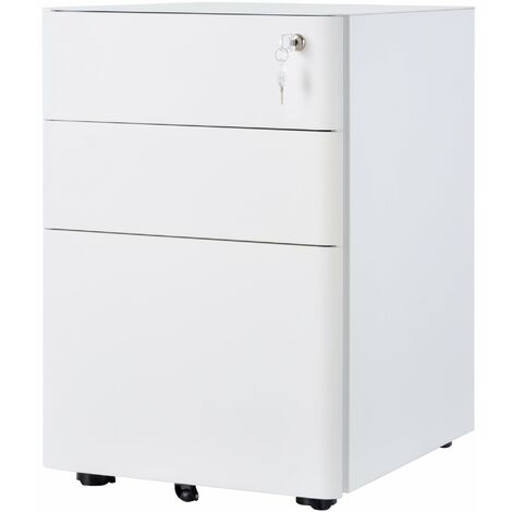 Cassettiera da Ufficio 3 Cassetti  con Serratura e Rotelle 39x48x59 cm in Acciaio Bianco