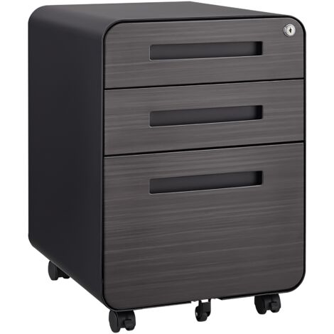 Cassettiera da Ufficio 46x40x58 cm, con Ruote, 3 Cassetti Capienti, Struttura in metallo, Nero, per Documenti