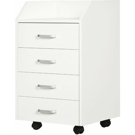 Cassettiera da Ufficio con 4 Cassetti Ruote e Bordi Rialzati 40x36x65 cm in Legno Bianco