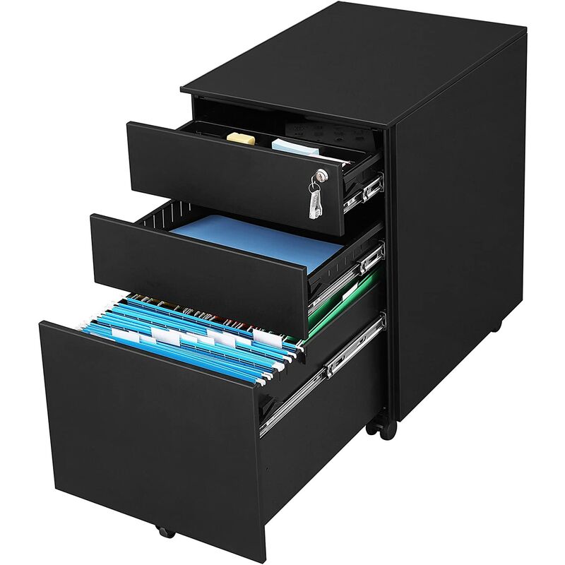 per Cancelleria e Cartelle Sospese Bianco OFC030W01 SONGMICS Cassettiera da Ufficio Mobiletto per Documenti con Rotelle e Serratura