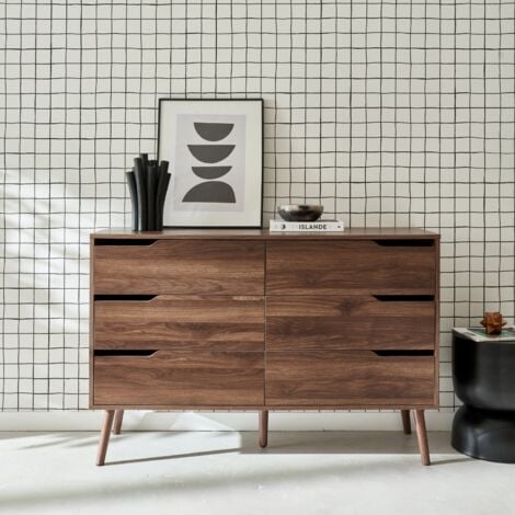 SWEEEK Cassettiera effetto legno, 6 cassetti
