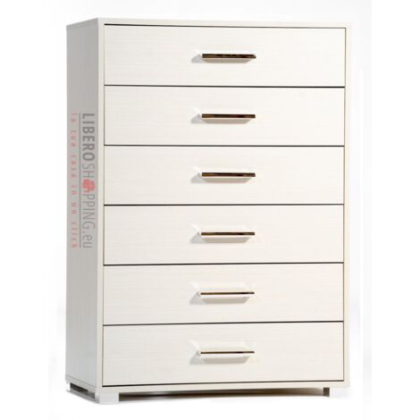 Cassettiera in legno con 6 cassetti 81x118h cm Bianco Frassino