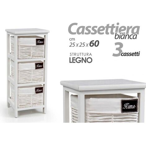 Cassettiera in legno da bagno bianca cm 25 x 25 x 60 h 3 cassetti