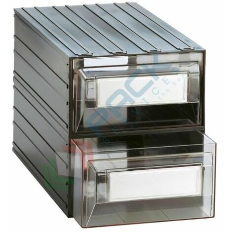 Cassettiera in plastica componibile con 2 cassetti, mis. 238 L x 423 P x 262 H mm, colore trasparente - Trasparente + Nero