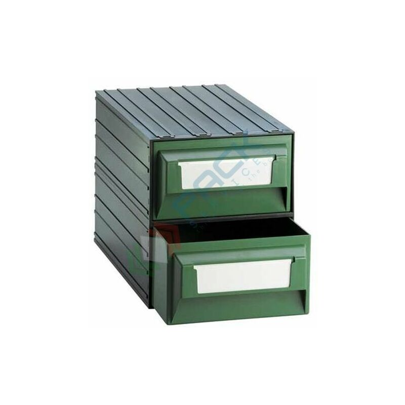 Image of Cassettiera componibile per scaffale, 2 cassetti + 3 separatori - Verde + Nero