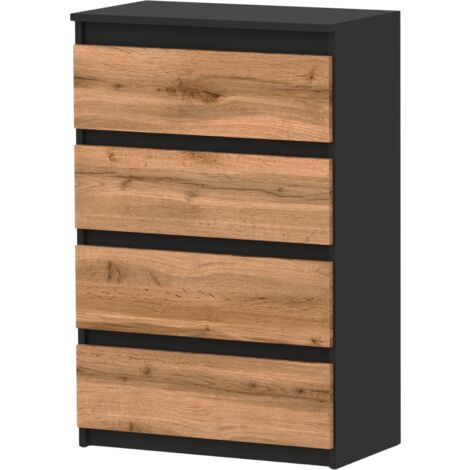CASSETTIERA IN ROVERE NERO WOTAN 60CM, AMPIO MOBILE TV A 4 CASSETTI, LOFT