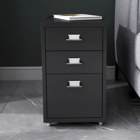 Cassettiera Kökar in Acciaio Mobile Archivio con 3 Cassetti e Rotelle - Nero Opaco [en.casa]