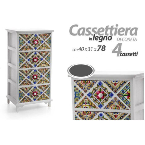 Cassettiera Legno 4 Cassetti Mediterranean Cucina Bagno Camera 78x40x31cm 829376