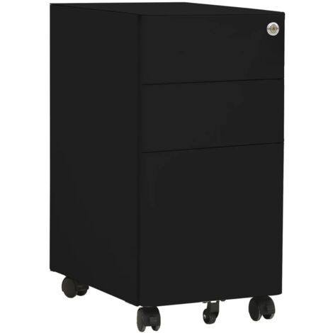 Cassettiera mobile per ufficio schedario su ruote 3 cassetti 30 x 45 x 59 cm in acciaio nero DEC024581