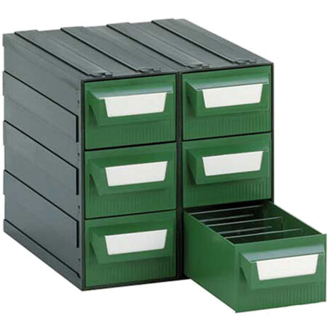 Cassettiera modello "L" componibile in plastica ad alta resistenza dotata di 6 cassetti verde