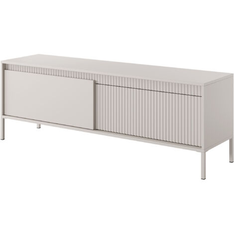 Cassettiera moderna ampia e frontale scanalato 154×83×39 cm, colore Cashmere / Oro