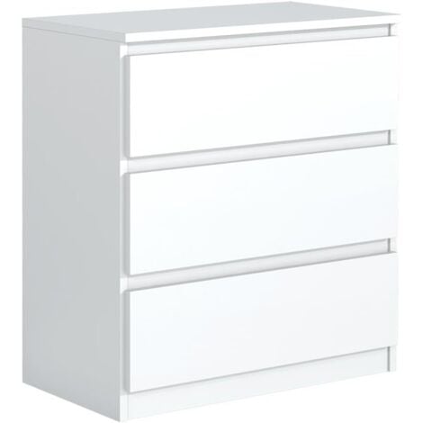 NECHE Cassettiera moderna in legno MDF con 3 cassetti in bianco, credenza per soggiorno e camera da letto, 77H x 70W x 40L cm
