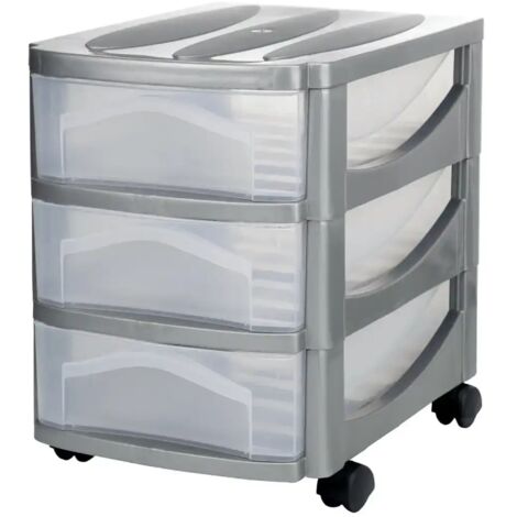 Cassettiera Multiuso 3 Cassetti Big Hobby Argento con Ruote 40x30x40 cm